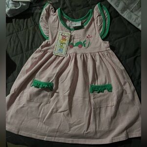 Jelly Beans Pink and Green Striped Kids Dress